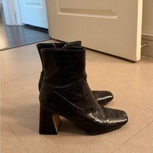 Abercrombie & Fitch Black Leather Croc Ankle Boots